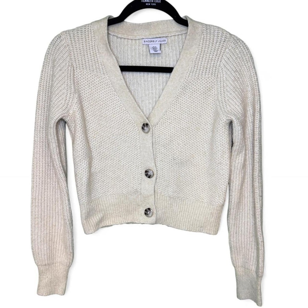 Sincerely Jules cream waffle knit cardigan with button-up front size XS
